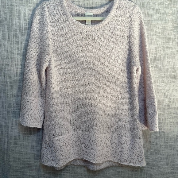 Pink tunic sweater, blush pink sweater with lace trim, Chicos tunic sweater - Picture 2 of 8